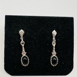 Sarah Coventry Tear Drops 7532 Vintage Silver Tone Black Earrings